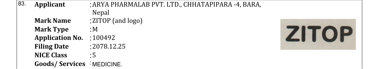Original bulletin entry for ZITOP (and logo)
