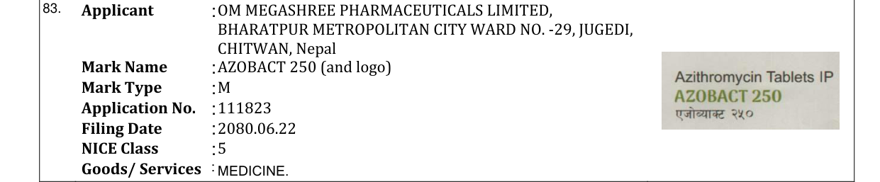 Original bulletin entry for AZOBACT 250 (and logo)