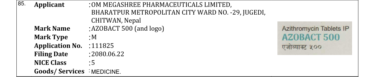 Original bulletin entry for AZOBACT 500 (and logo)