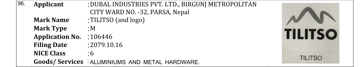 Original bulletin entry for TILITSO (and logo)