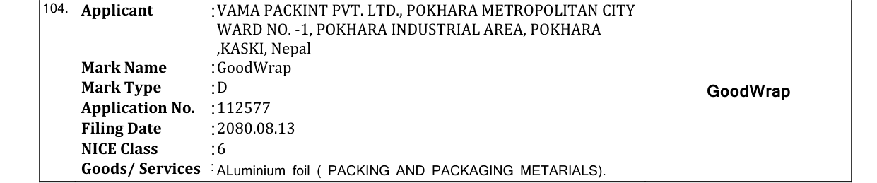 Original bulletin entry for GoodWrap