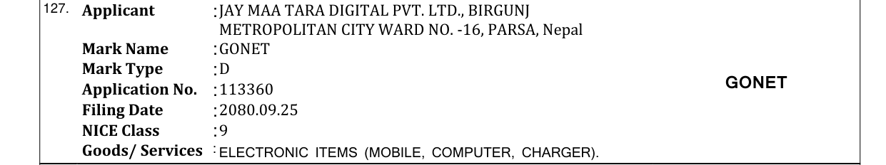 Original bulletin entry for GONET