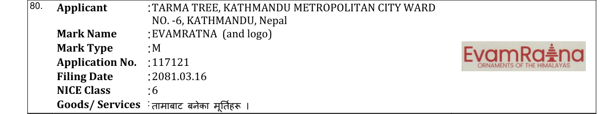 Original bulletin entry for EVAMRATNA (and logo)