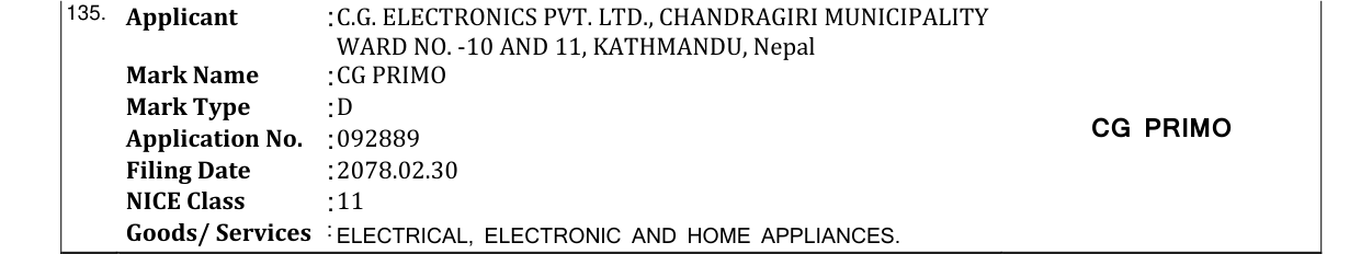 Original bulletin entry for CG PRIMO