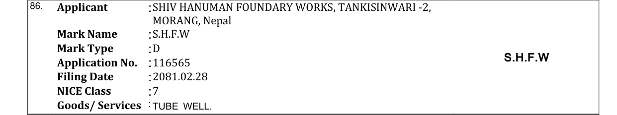 Original bulletin entry for S.H.F.W