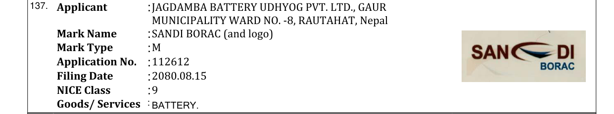 Original bulletin entry for SANDI BORAC (and logo)