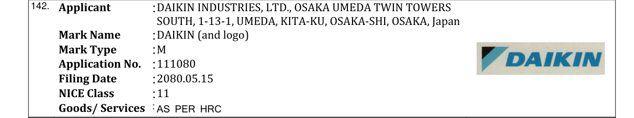 Original bulletin entry for DAIKIN (and logo)