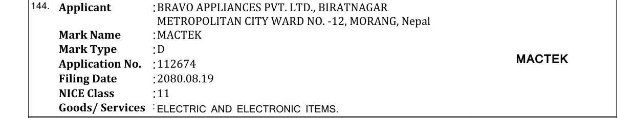 Original bulletin entry for MACTEK