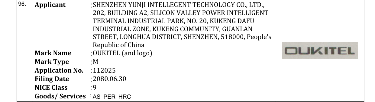 Original bulletin entry for OUKITEL (and logo)