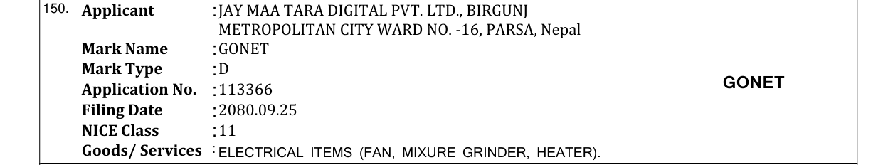 Original bulletin entry for GONET
