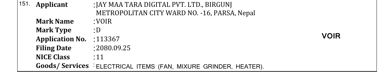 Original bulletin entry for VOIR