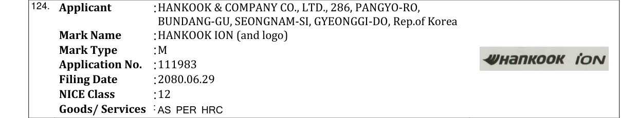 Original bulletin entry for HANKOOK ION (and logo)