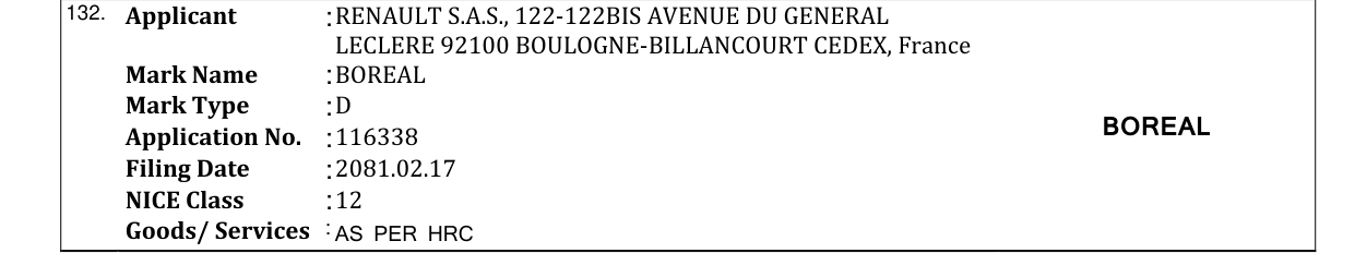 Original bulletin entry for BOREAL