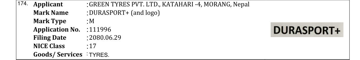Original bulletin entry for DURASPORT+ (and logo)