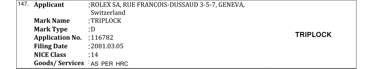 Original bulletin entry for TRIPLOCK