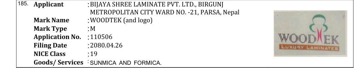 Original bulletin entry for WOODTEK (and logo)
