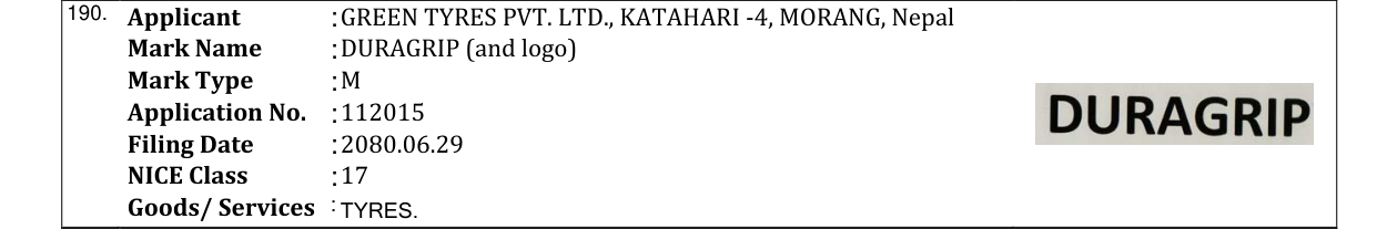 Original bulletin entry for DURAGRIP (and logo)