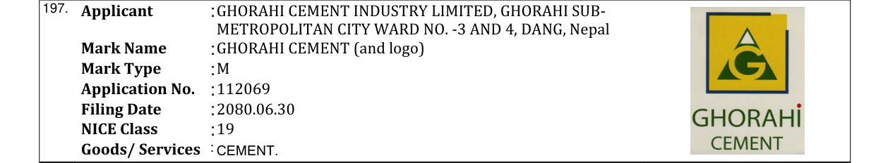 Original bulletin entry for GHORAHI CEMENT (and logo)