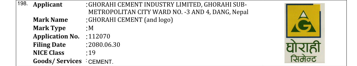 Original bulletin entry for GHORAHI CEMENT (and logo)