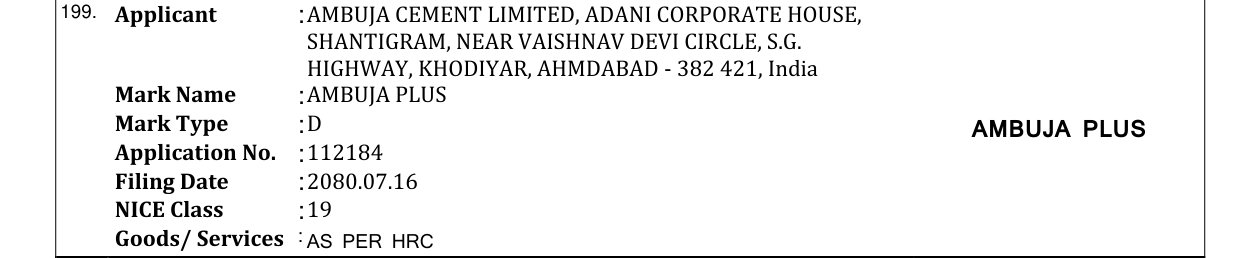 Original bulletin entry for AMBUJA PLUS