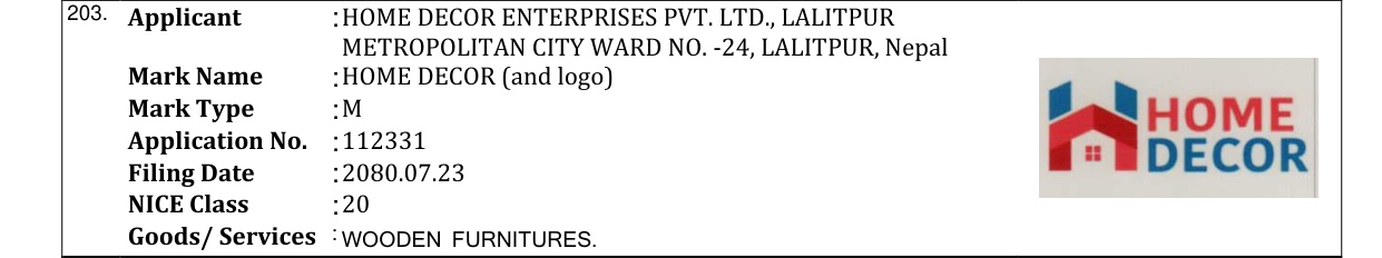 Original bulletin entry for HOME DECOR (and logo)