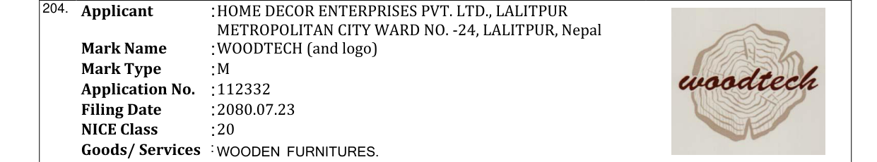 Original bulletin entry for WOODTECH (and logo)