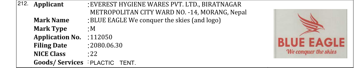 Original bulletin entry for BLUE EAGLE We conquer the skies (and logo)