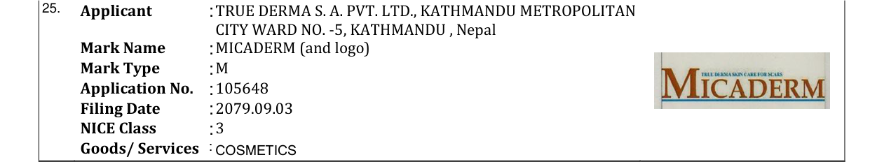 Original bulletin entry for MICADERM (and logo)