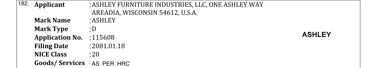 Original bulletin entry for ASHLEY