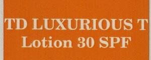 TD LUXURIOUS T LOTION 30 SPF (and logo) trademark logo