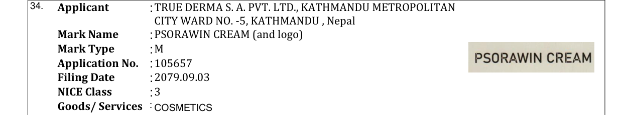 Original bulletin entry for PSORAWIN CREAM (and logo)