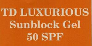 TD LUXURIOUS SUNBLOCK GEL 50 SPF (and logo) trademark logo
