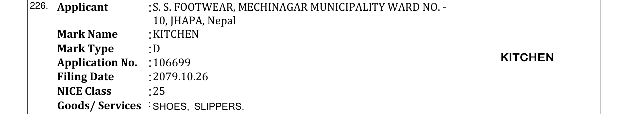 Original bulletin entry for KITCHEN