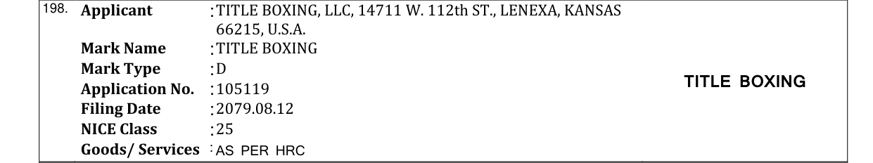 Original bulletin entry for TITLE BOXING