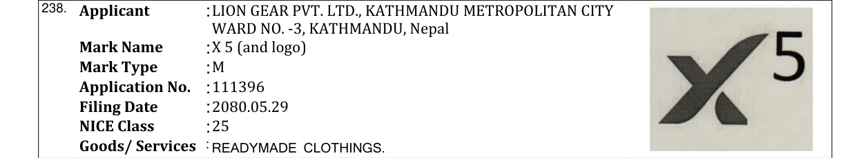 Original bulletin entry for X 5 (and logo)