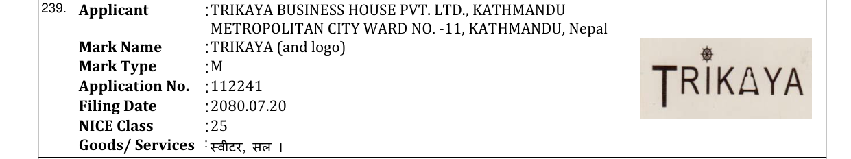 Original bulletin entry for TRIKAYA (and logo)