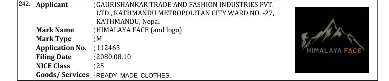 Original bulletin entry for HIMALAYA FACE (and logo)