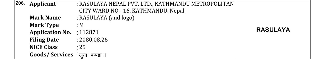 Original bulletin entry for RASULAYA (with Logo)