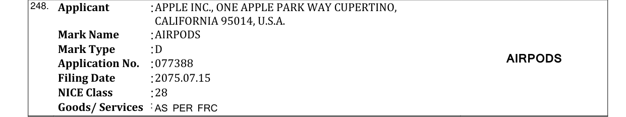 Original bulletin entry for AIRPODS