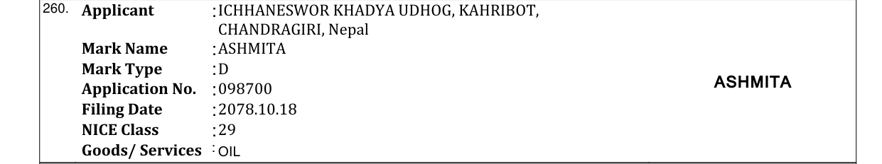 Original bulletin entry for ASHMITA