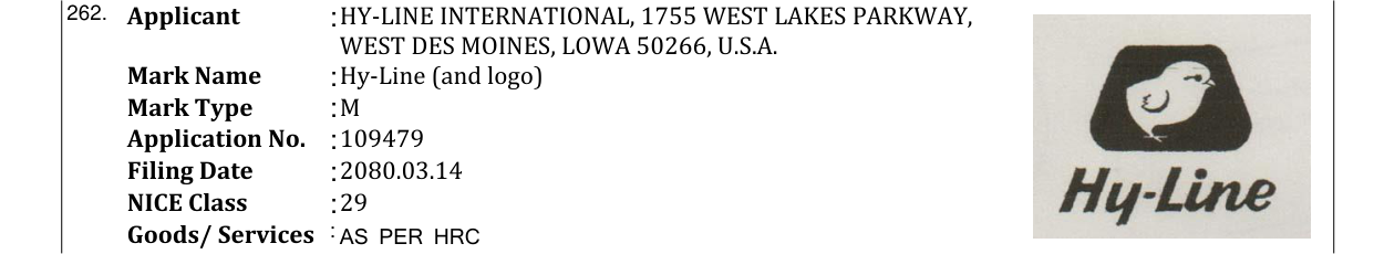 Original bulletin entry for Hy-Line (and logo)