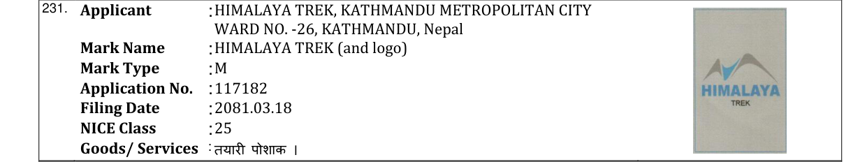 Original bulletin entry for HIMALAYA TREK (and logo)
