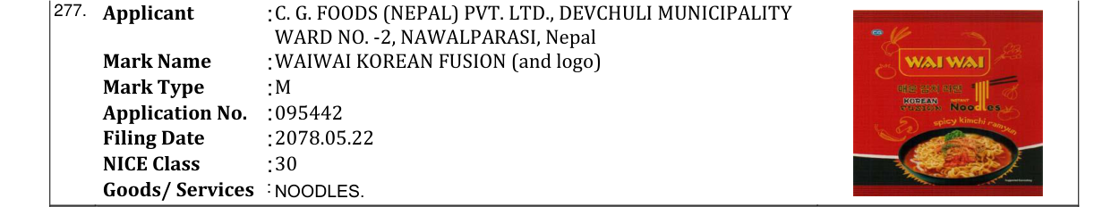 Original bulletin entry for WAIWAI KOREAN FUSION (and logo)