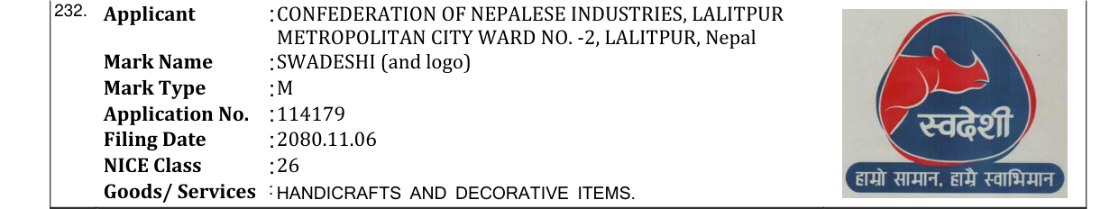 Original bulletin entry for SWADESHI (and logo)