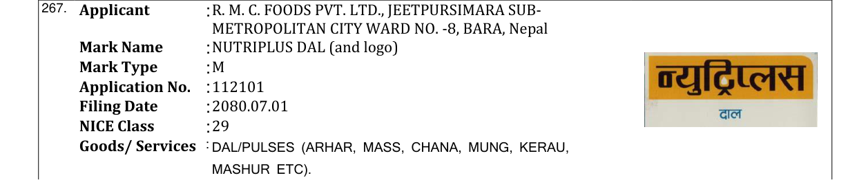 Original bulletin entry for NUTRIPLUS DAL (and logo)