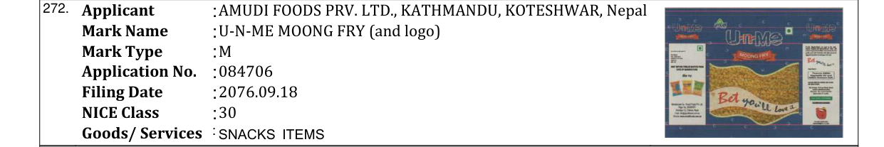 Original bulletin entry for U-N-ME MOONG FRY (and logo)