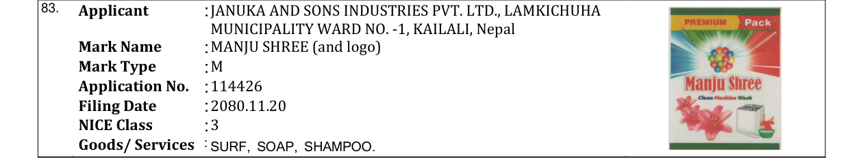 Original bulletin entry for MANJU SHREE (and logo)