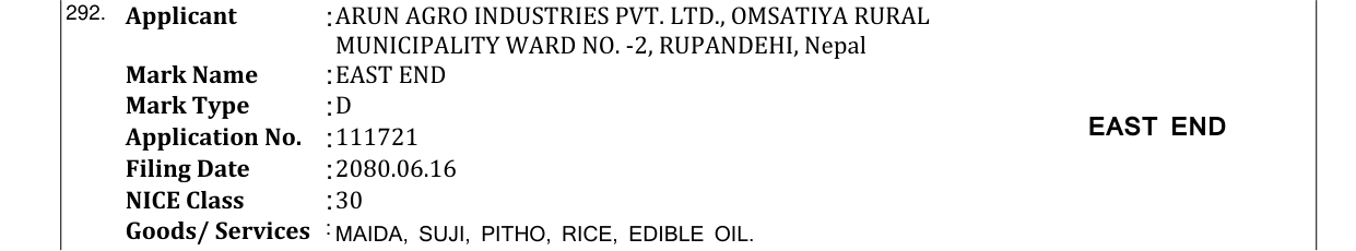 Original bulletin entry for EAST END