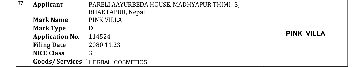 Original bulletin entry for PINK VILLA
