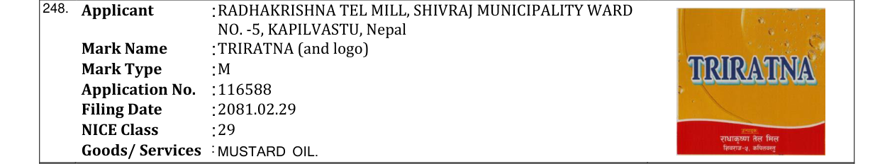 Original bulletin entry for TRIRATNA (and logo)